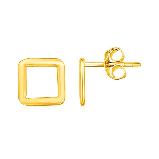 14k Yellow Gold Post Earrings with Open Squares - Elegant and Stylish