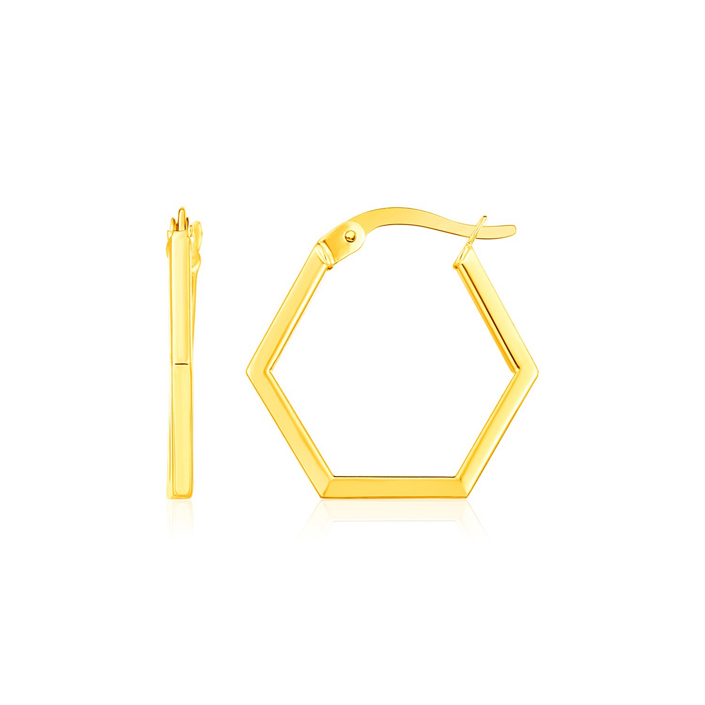 14K Yellow Gold Hexagon Shaped Hoop Earrings - Stylish, Elegant, and Unique