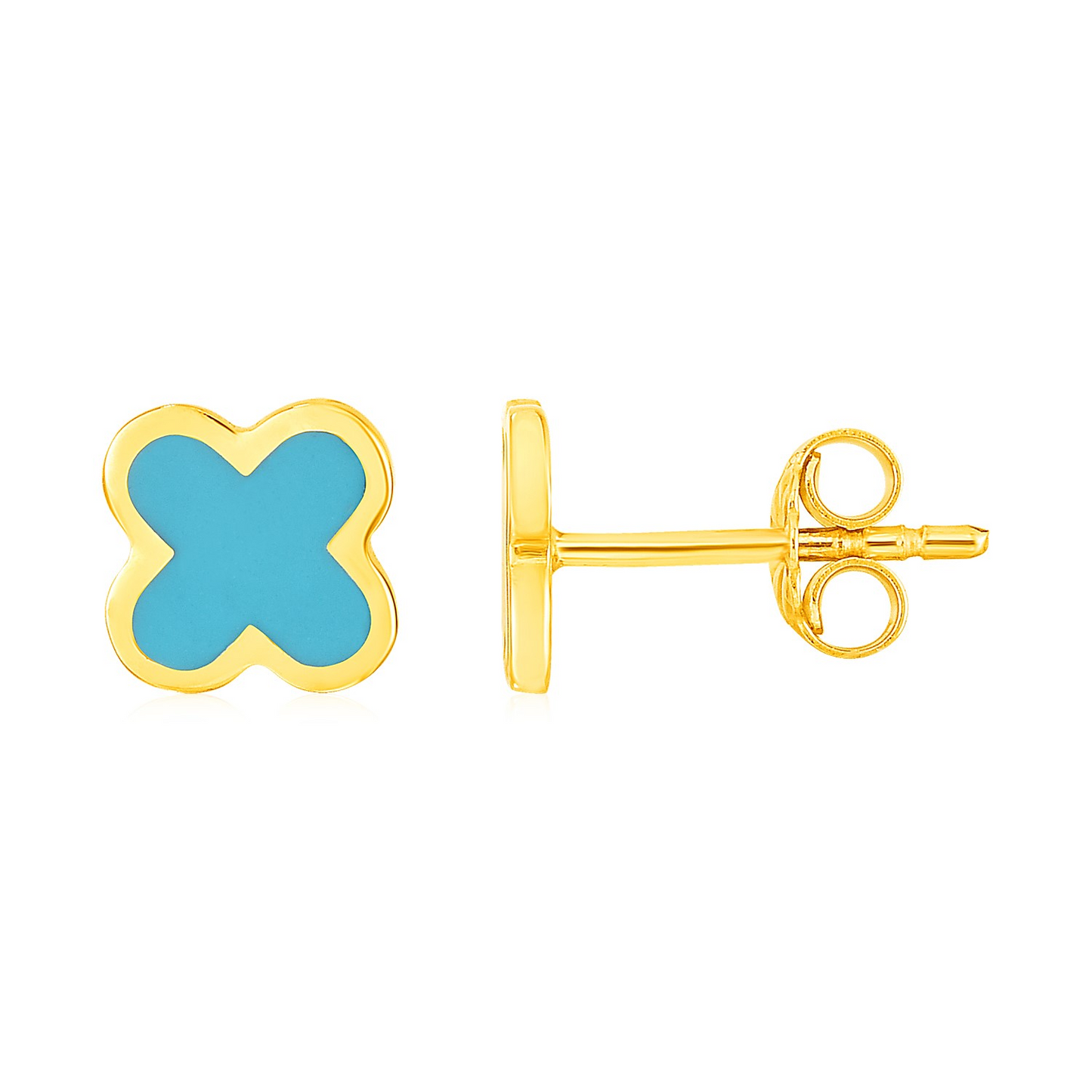 14k Yellow Gold and Enamel Blue Clover Stud Earrings