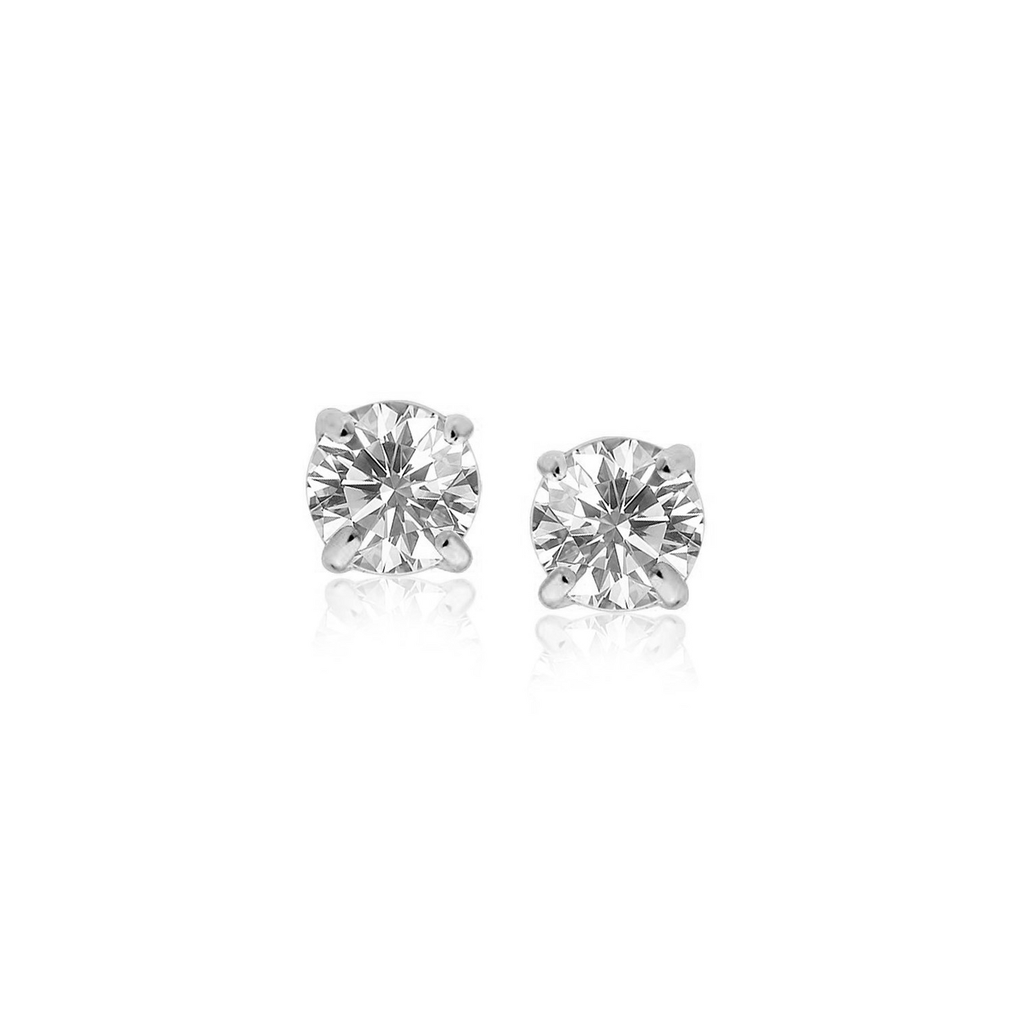 14k White Gold 4mm Faceted White Cubic Zirconia Stud Earrings - Elegant and Timeless Design