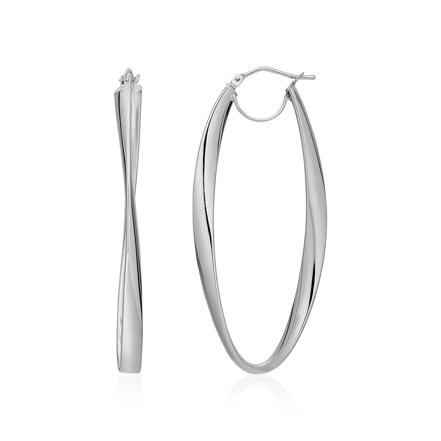 14k White Gold Twist Motif Oval Shape Hoop Earrings - Stylish and Elegant