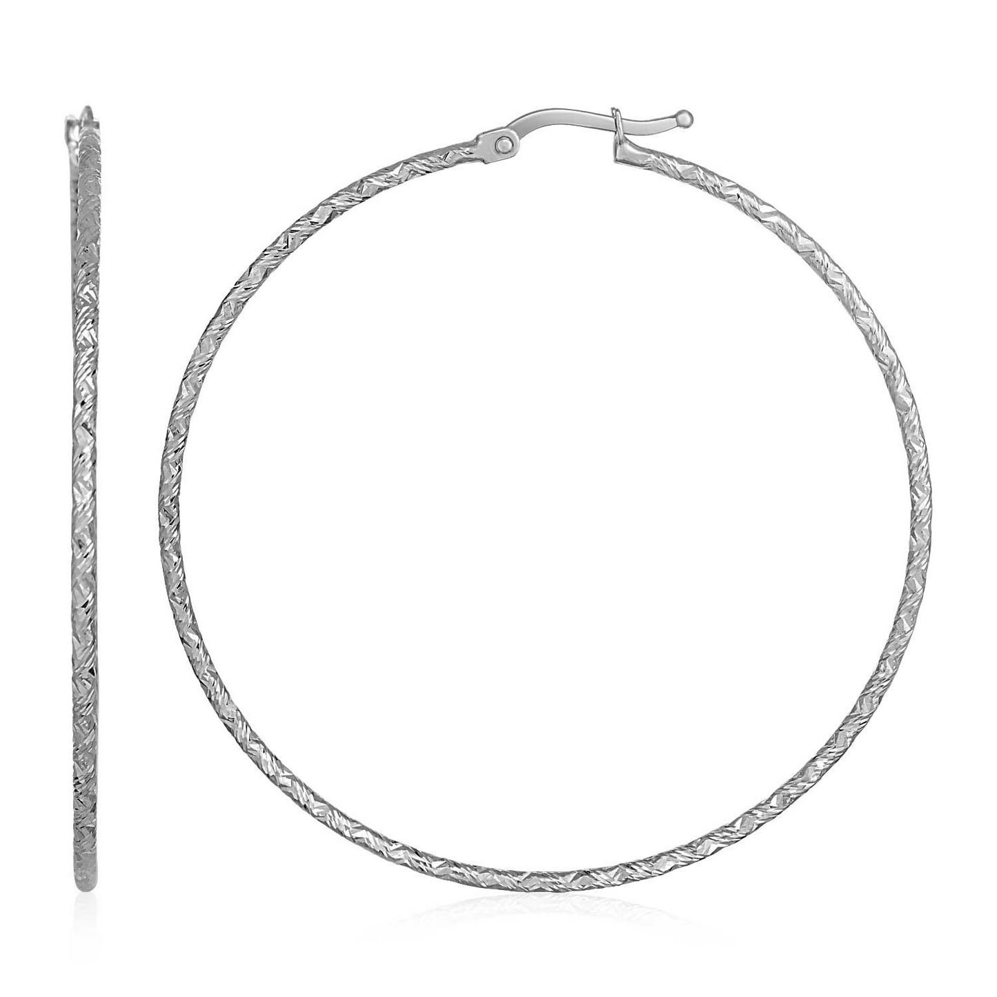 14k White Gold Large Textured Hoop Earrings (50mm Diameter) (1.5mm) - Stunning Designs for Every Occasion