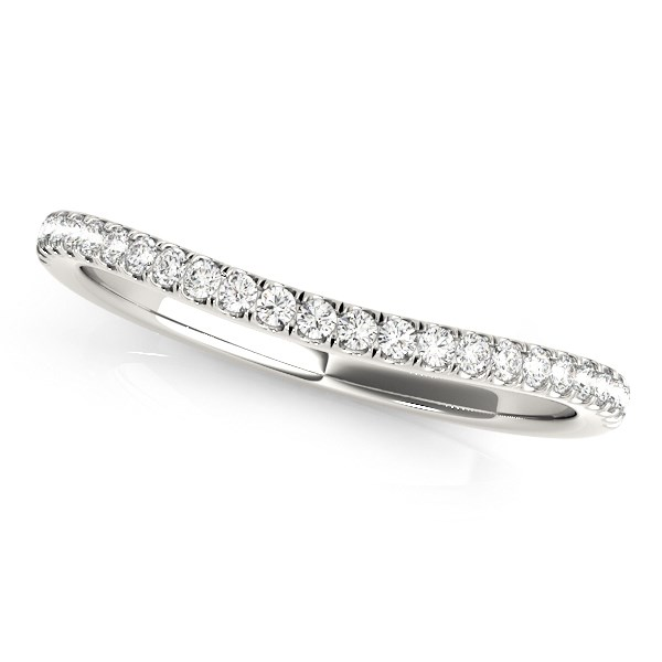 14k White Gold Pave Setting Style Curved Wedding Band | 1/10 cttw