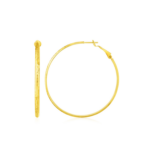 14k Yellow Gold Large Textured Round Hoop Earrings - Stylish and Eye-Catching