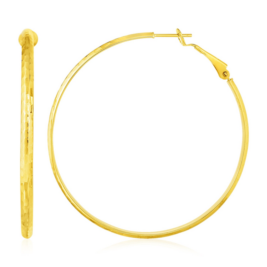 14k Yellow Gold Large Textured Round Hoop Earrings | Bold and Eye-catching