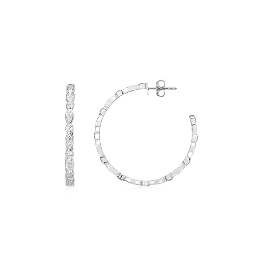 Sterling Silver Hoop Earrings with Round and Marquise Cubic Zirconias | Sparkling Jewelry