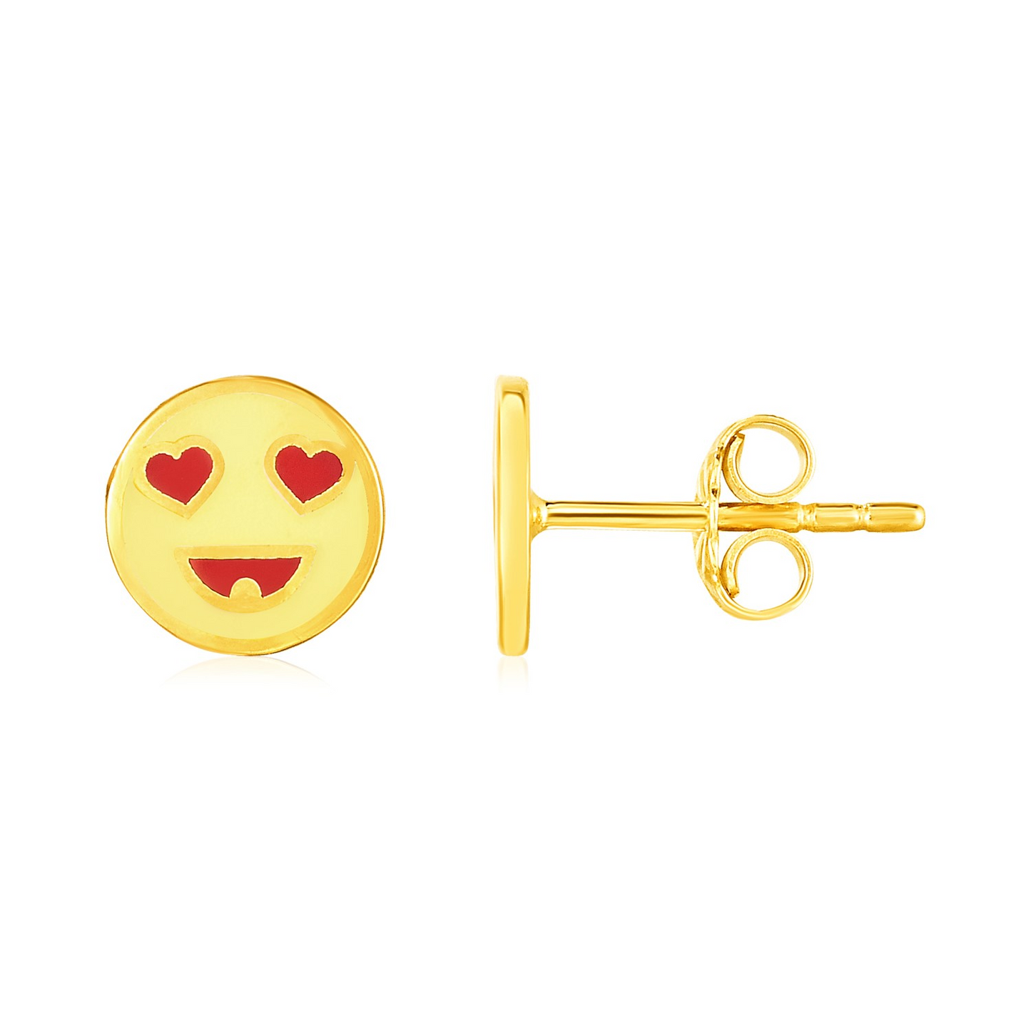 14k Yellow Gold and Enamel Heart Eyes Emoji Stud Earrings