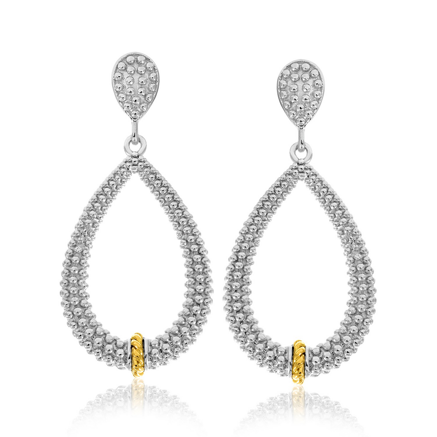 18k Yellow Gold & Sterling Silver Graduated Popcorn Earrings | Diamond Accented