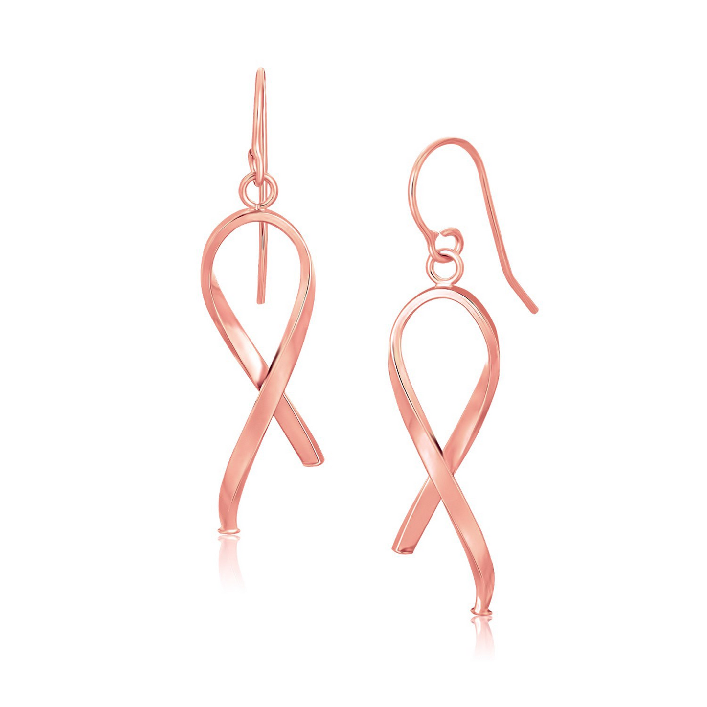 14k Rose Gold Polished Ribbon Style Drop Earrings | Elegant and Radiant