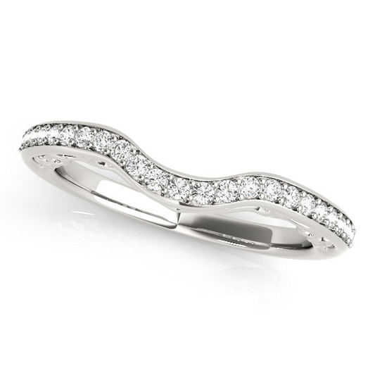 14k White Gold Prong Set Curved Diamond Wedding Ring (1/6 cttw) - Elegant Antique Style