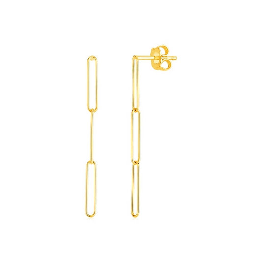 14k Yellow Gold Paperclip Chain Dangle Earrings - Elegant and Sophisticated