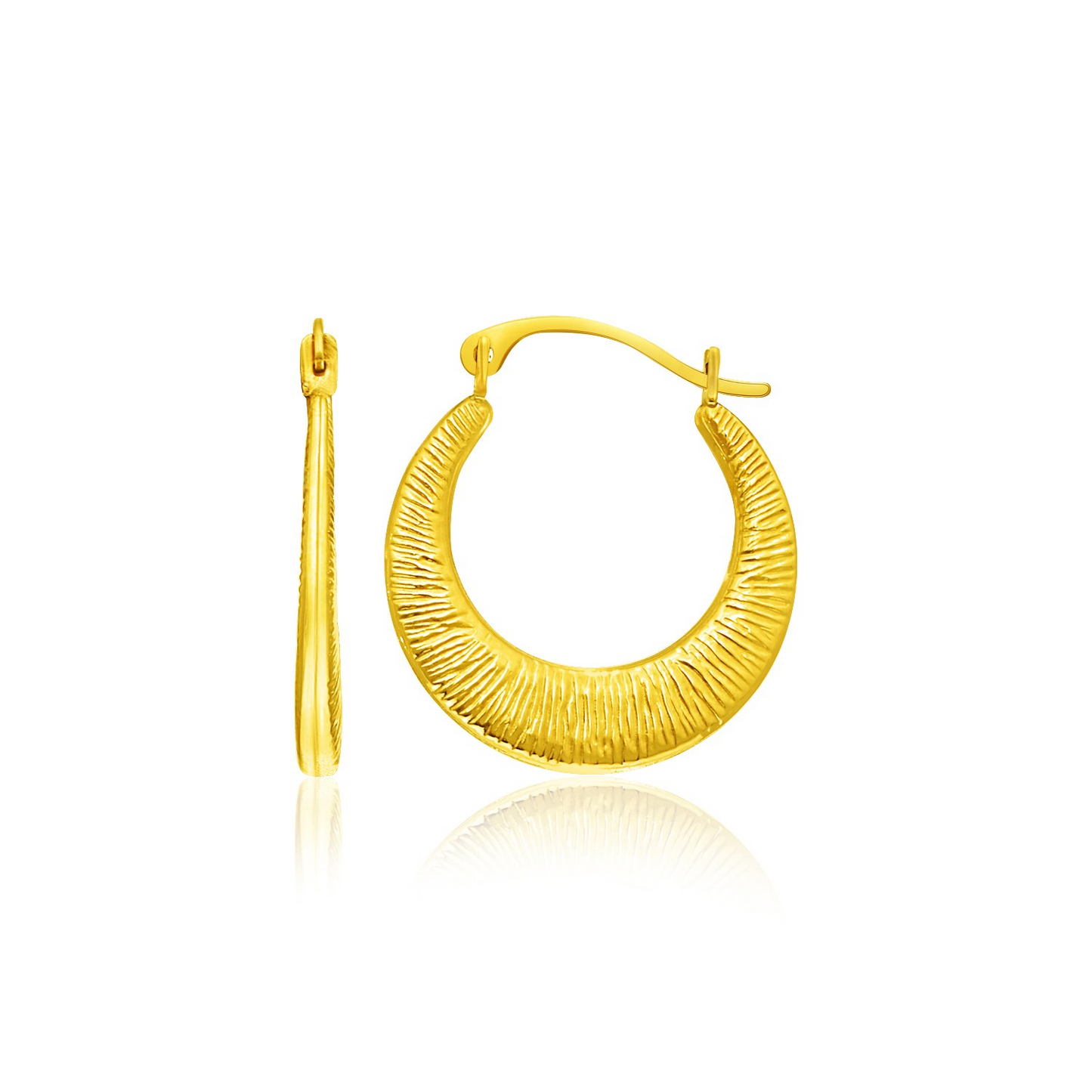 14k Yellow Gold Graduated Round Textured Hoop Earrings - Shop Now