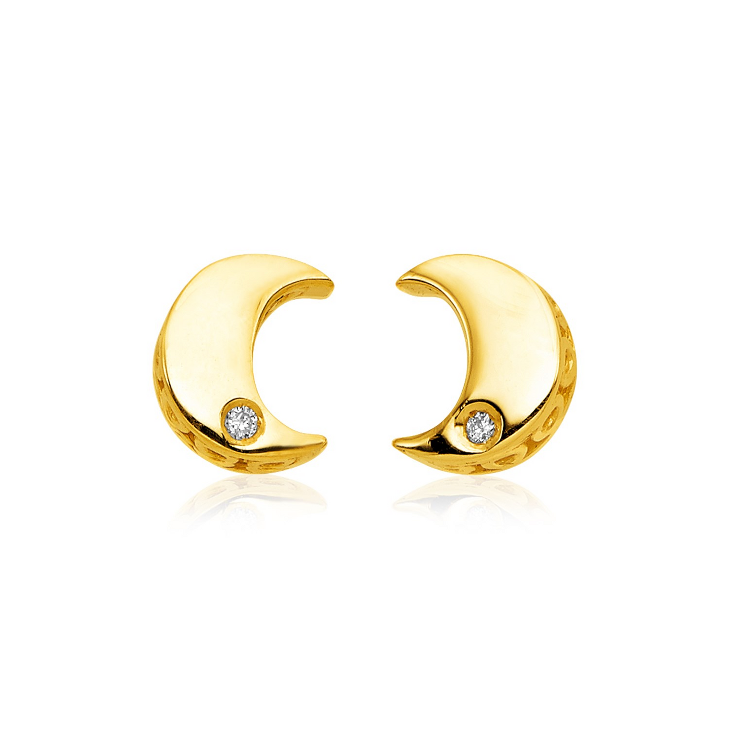 14k Yellow Gold Polished Moon Earrings with Diamonds | Elegant Jewelry