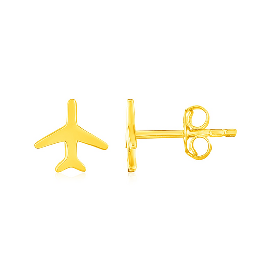 14K Yellow Gold Airplane Earrings - Charming Travel-inspired Design