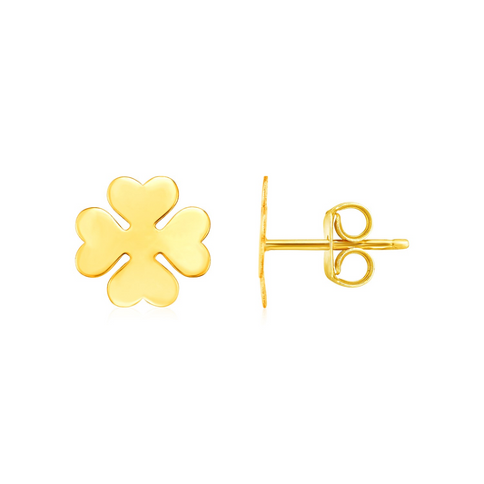 14K Yellow Gold Four Leaf Clover Earrings | Good Luck Jewelry