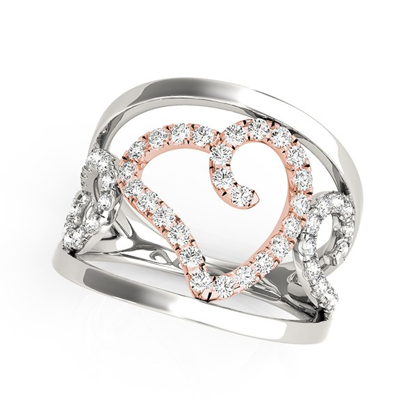 Heart Motif Filigree Style Diamond Ring in 14k White And Rose Gold (1/4 cttw)