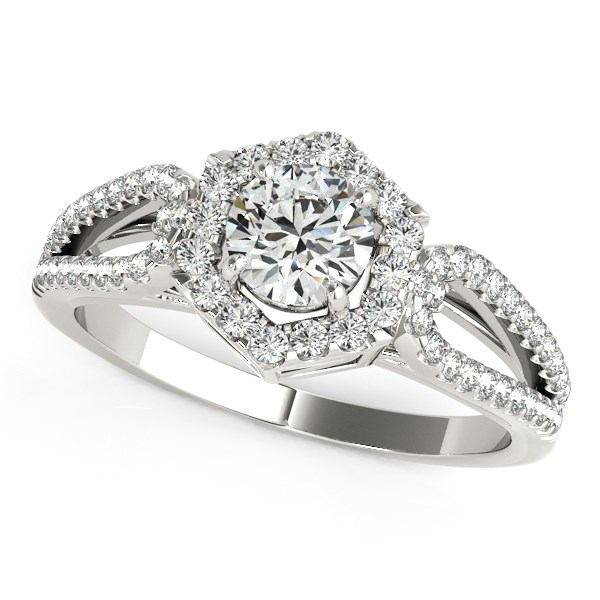 14k White Gold Diamond Engagement Ring with Hexagon Halo Border (7/8 cttw) | Elegant and Timeless Design