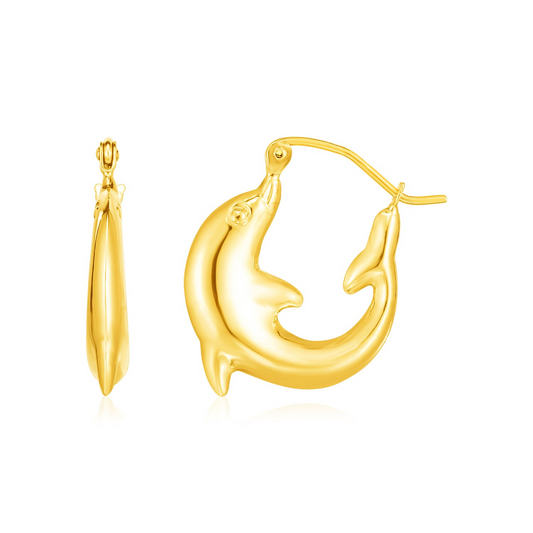 14K Yellow Gold Dolphin Hoop Earrings | Elegant and Playful Design