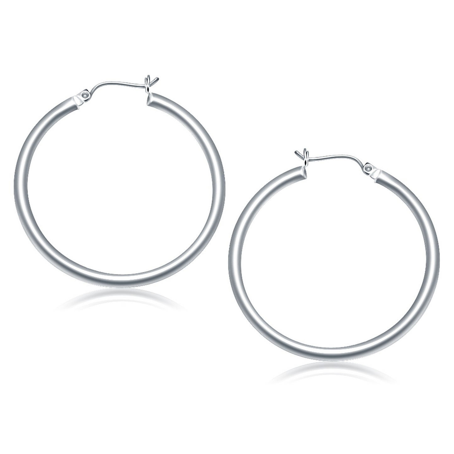 10k White Gold Polished Hoop Earrings (40 mm) - Elegant and Timeless