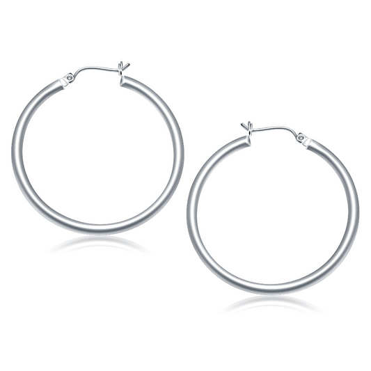 10k White Gold Polished Hoop Earrings (40 mm) - Elegant and Timeless