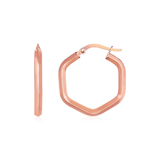 14k Rose Gold Shiny Hexagon Hoop Earrings - Elegant Rose Gold Jewelry