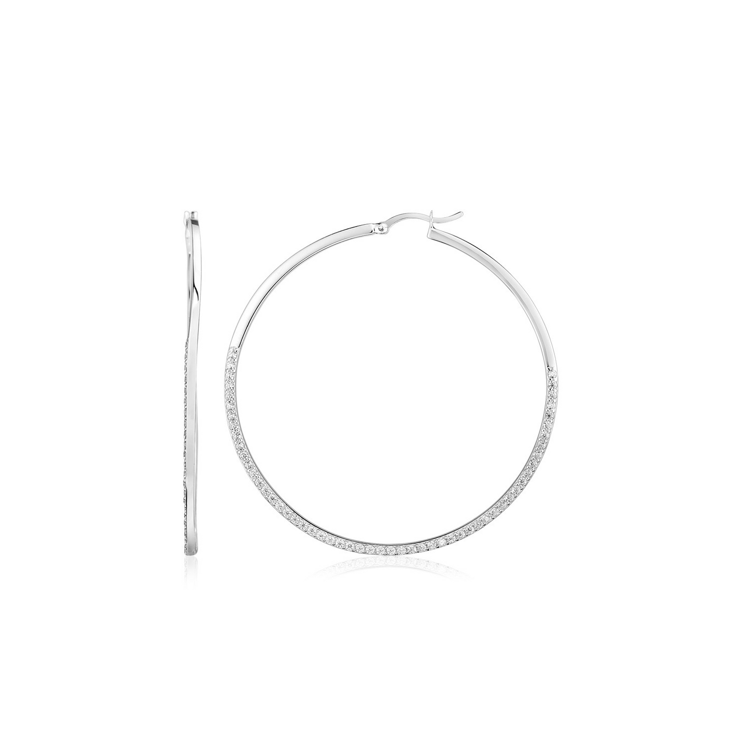 Sterling Silver Large Textured Rectangular Profile Hoop Earrings - Elegant & Versatile