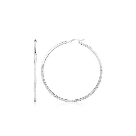 Sterling Silver Large Textured Rectangular Profile Hoop Earrings - Elegant & Versatile