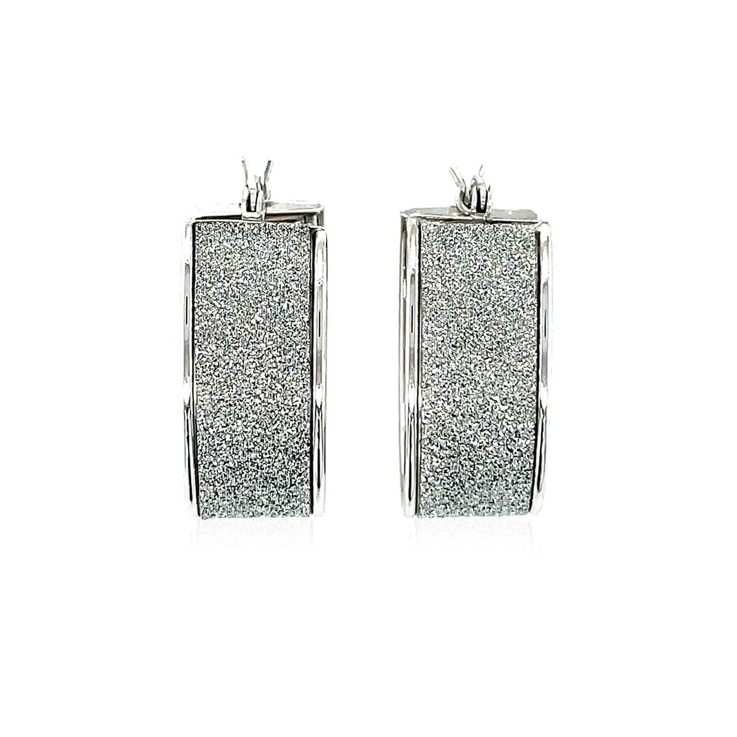 Glitter Textured Wide Oval Hoop Earrings in Sterling Silver