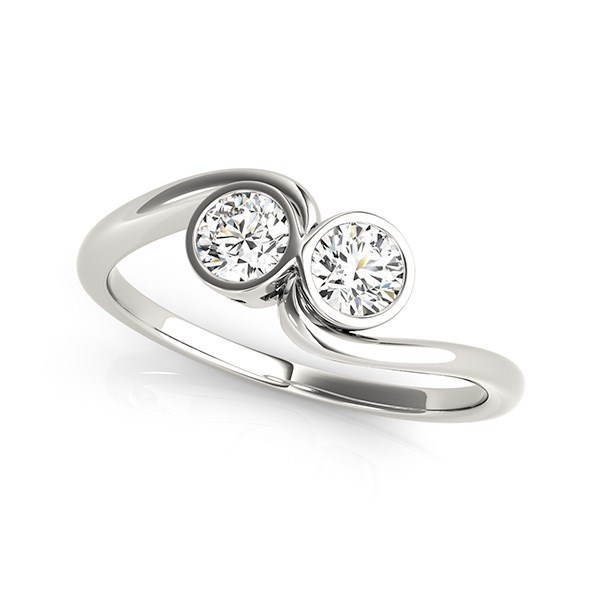 14k White Gold Bezel Set Two Stone Diamond Ring (1/2 cttw) | Curved Band | Shop Now