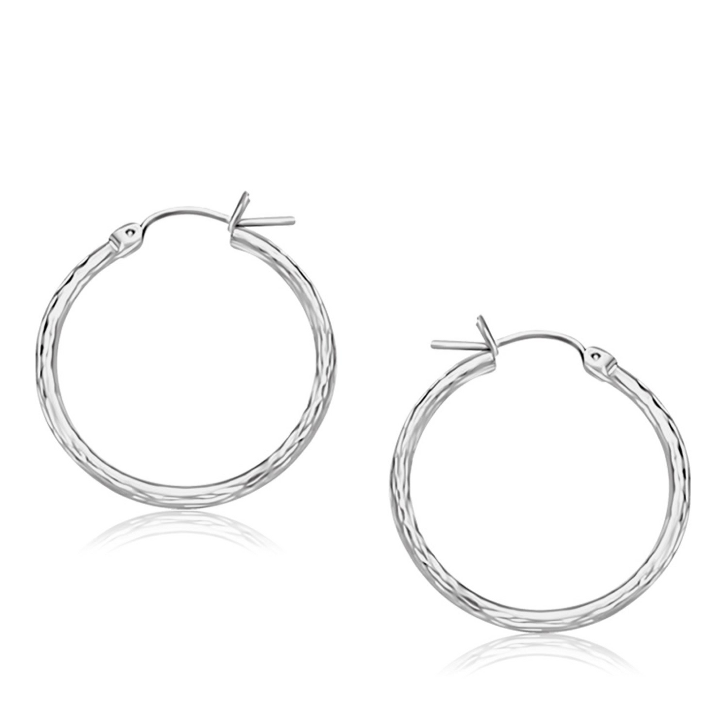 14k White Gold Diamond Cut Hoop Earrings (25mm Diameter) - Elegant and Stylish