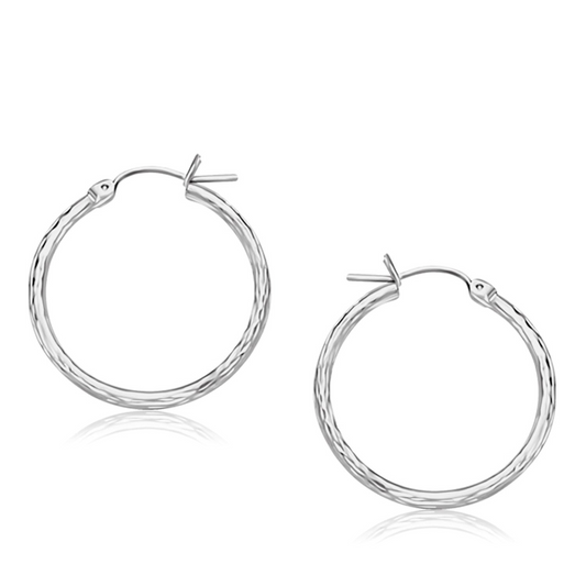 14k White Gold Diamond Cut Hoop Earrings (25mm Diameter) - Elegant and Stylish