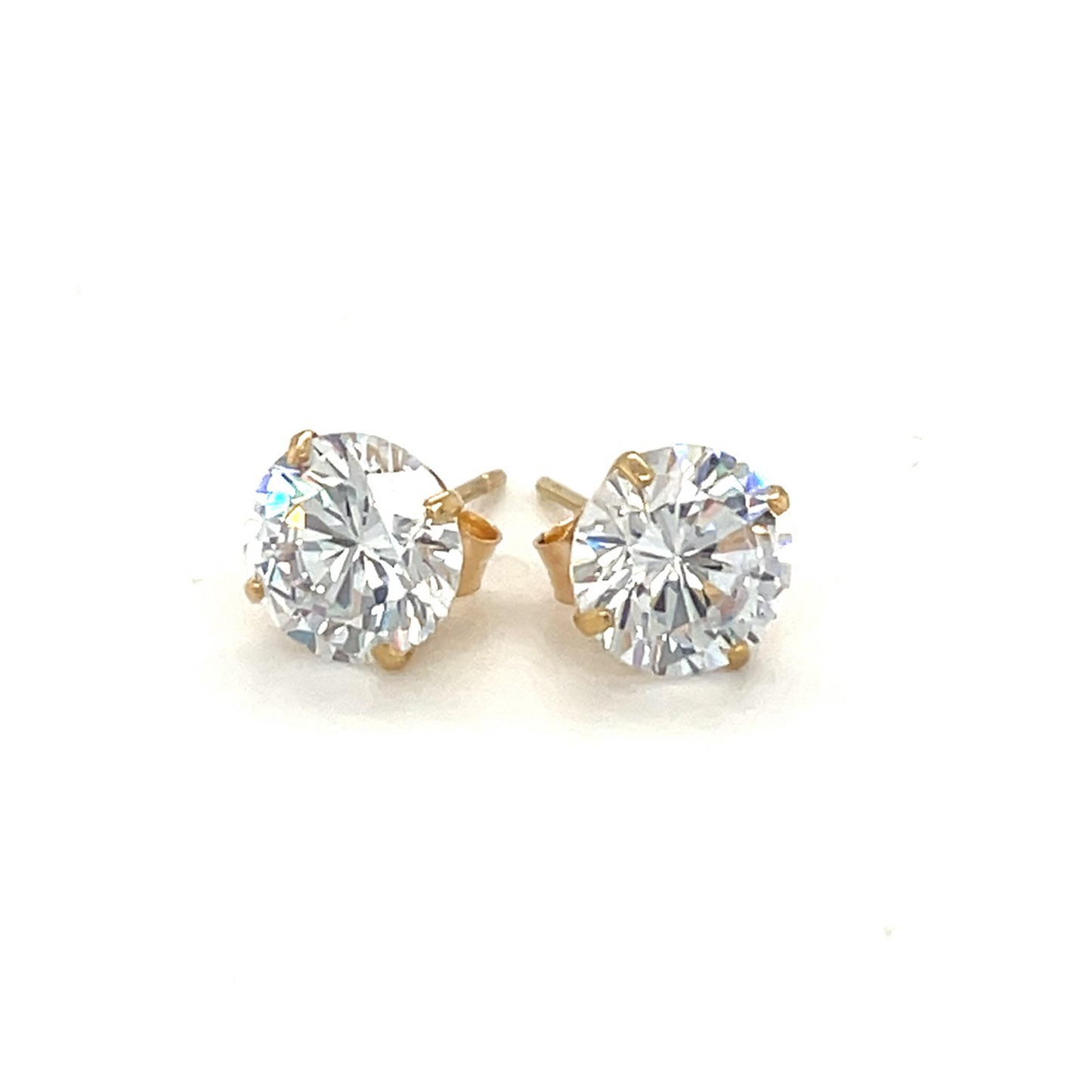 14k Yellow Gold Stud Earrings with White Hue Faceted Cubic Zirconia - Classic and Elegant Jewelry