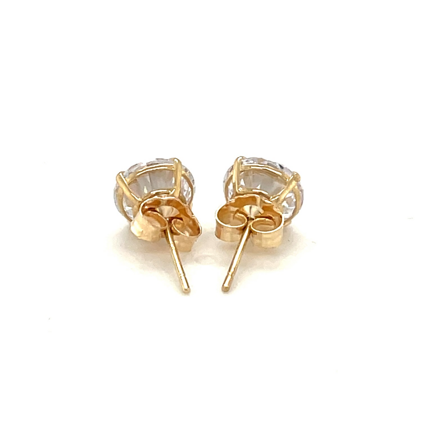 14k Yellow Gold Stud Earrings with White Hue Faceted Cubic Zirconia - Classic and Elegant Jewelry