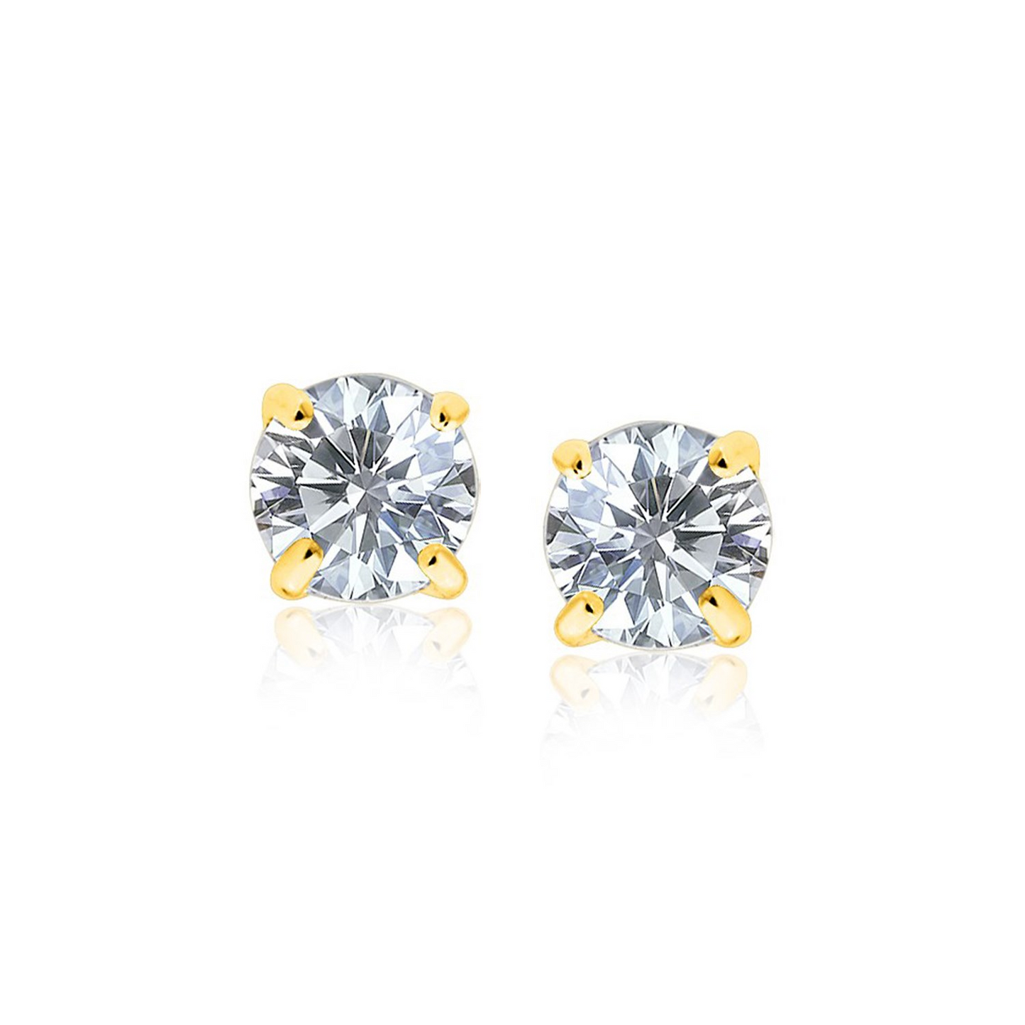 14k Yellow Gold Stud Earrings with White Hue Faceted Cubic Zirconia - Classic and Elegant Jewelry