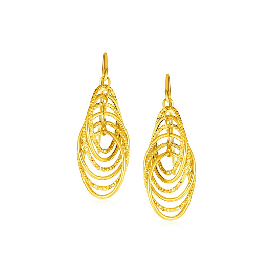 14k Yellow Gold Post Earrings with Graduated Spiral Dangles