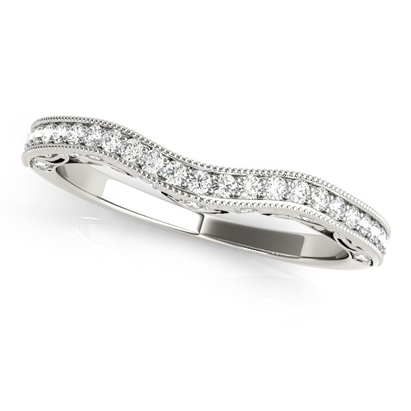 14k White Gold Milgrained Pave Set Curved Diamond Wedding Band (1/5 cttw)