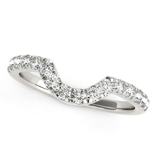 14k White Gold Curved Diamond Wedding Band (3/8 cttw) - Elegant and Timeless Design