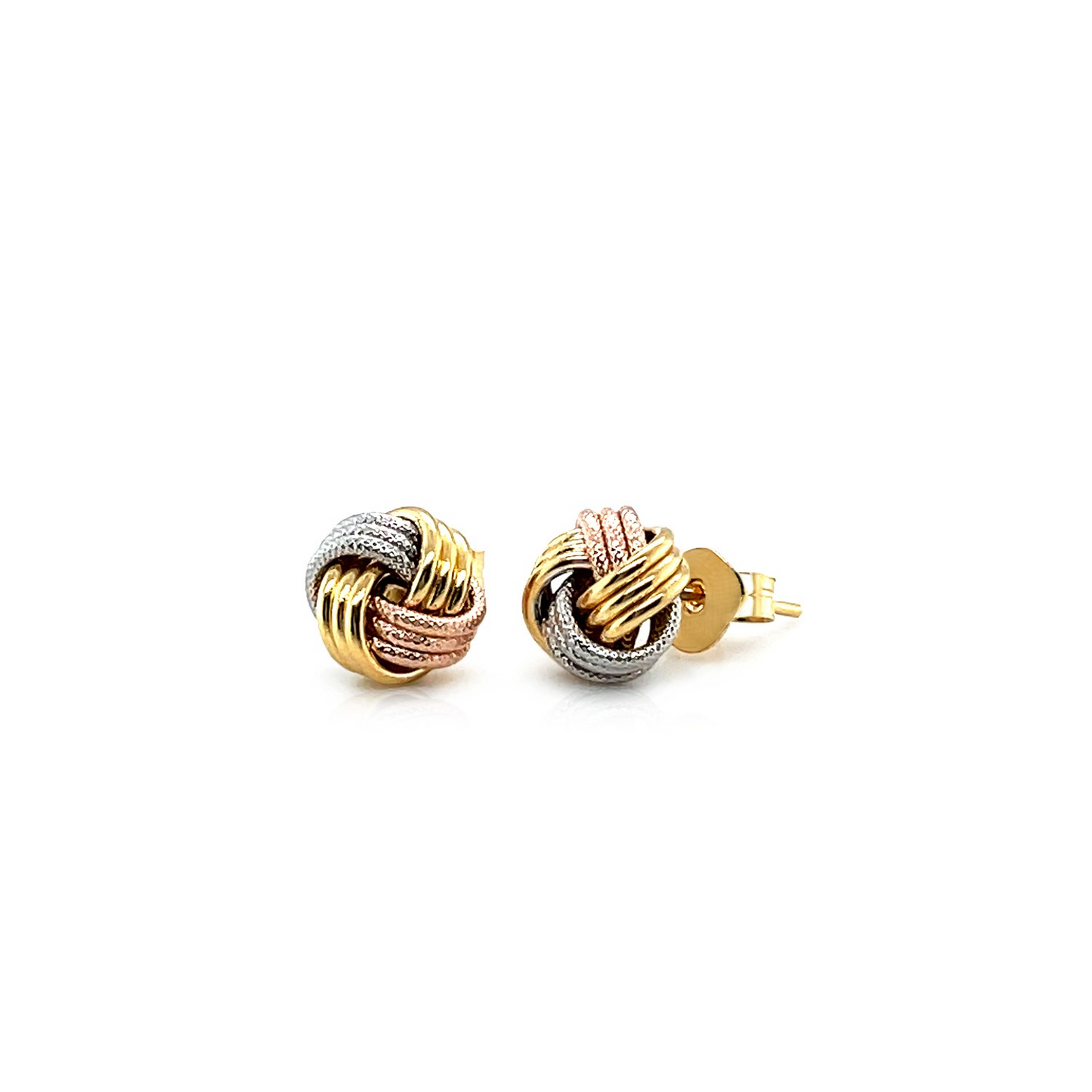 Love Knot Post Earrings in 14k Tri Color Gold - Elegant and Timeless