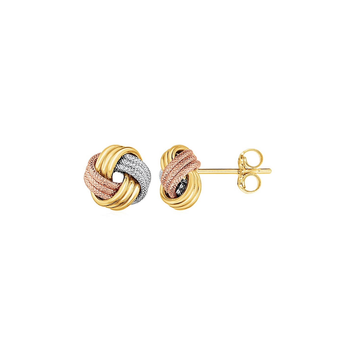 Love Knot Post Earrings in 14k Tri Color Gold - Elegant and Timeless