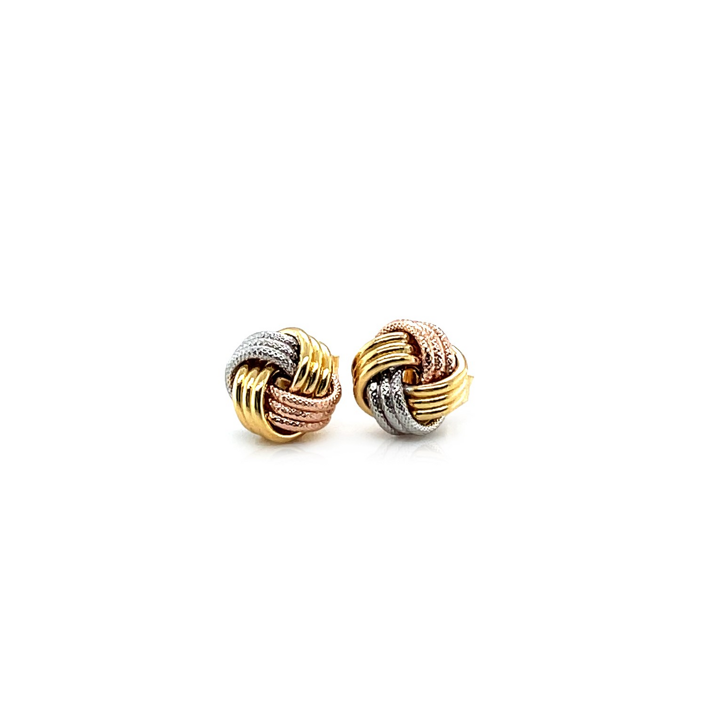 Love Knot Post Earrings in 14k Tri Color Gold - Elegant and Timeless