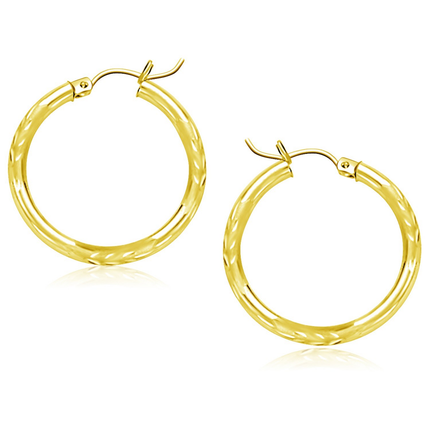 10k Yellow Gold Diamond Cut Hoop Earrings (25mm) - Elegant Jewelry for Every Occasion