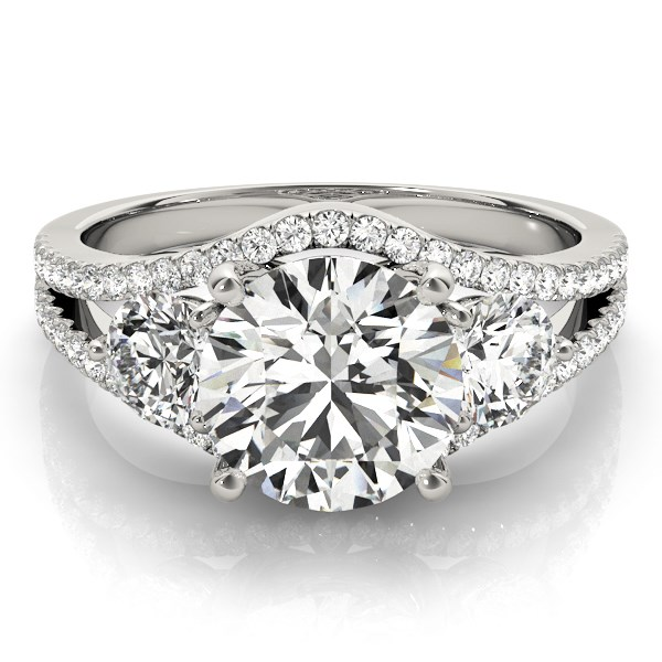 Make a Statement with the Stunning 14k White Gold 3 Stone Split Pave Shank Diamond Engagement Ring (2 3/4 cttw)