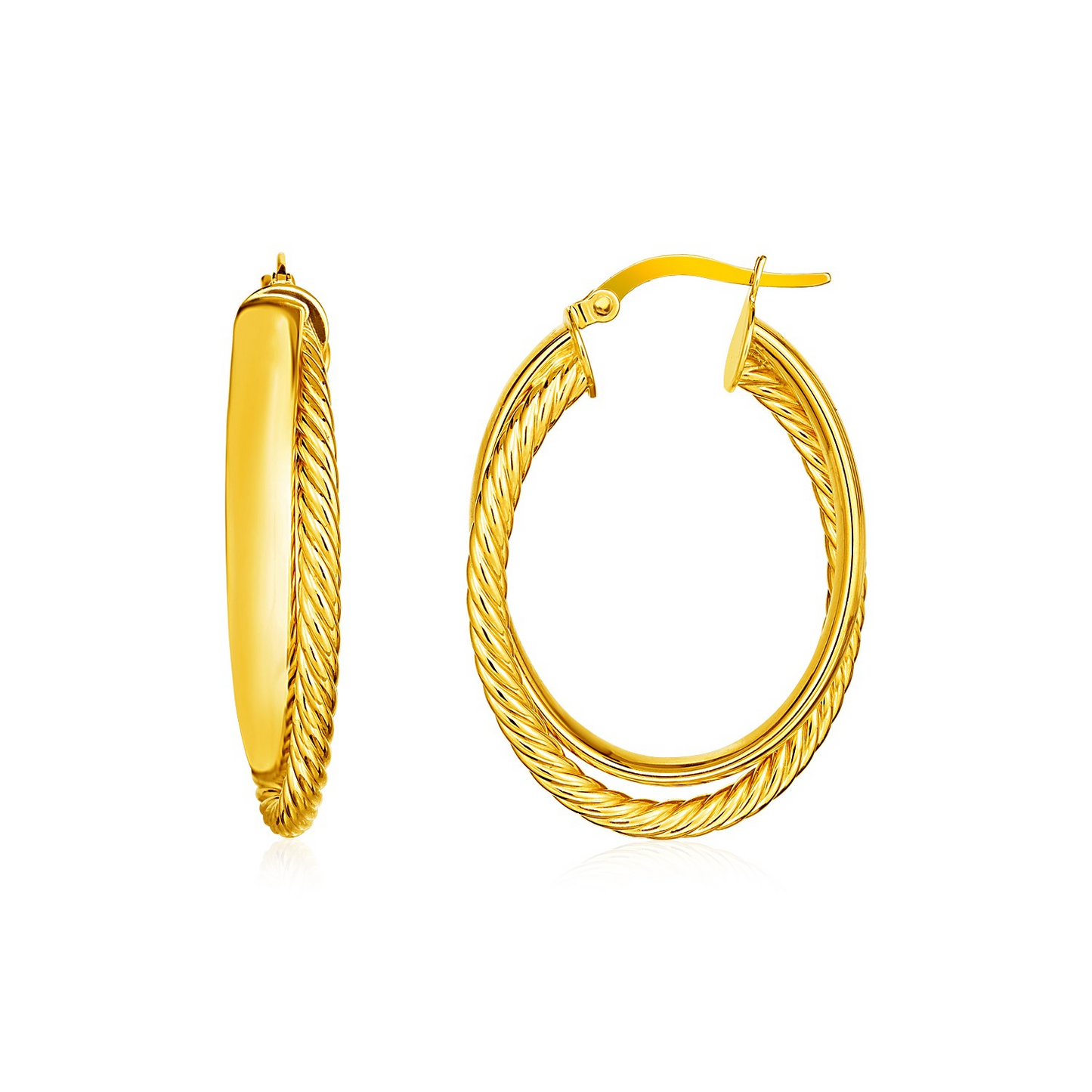 14k Yellow Gold Two Part Textured Twisted Oval Hoop Earrings | Shop Now