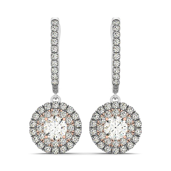 14k White And Rose Gold Drop Diamond Earrings with Halo Design (3/4 cttw)