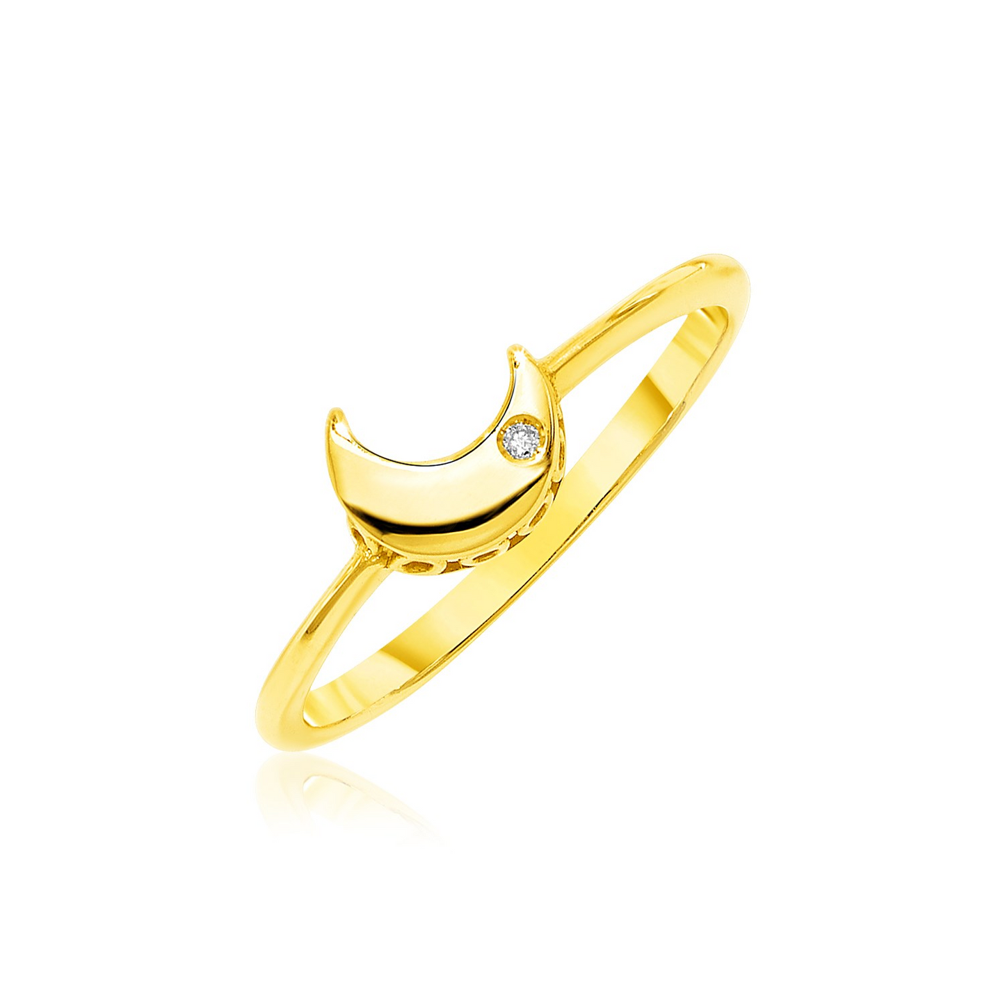 14k Yellow Gold Polished Moon Ring with Diamond | Celestial Beauty