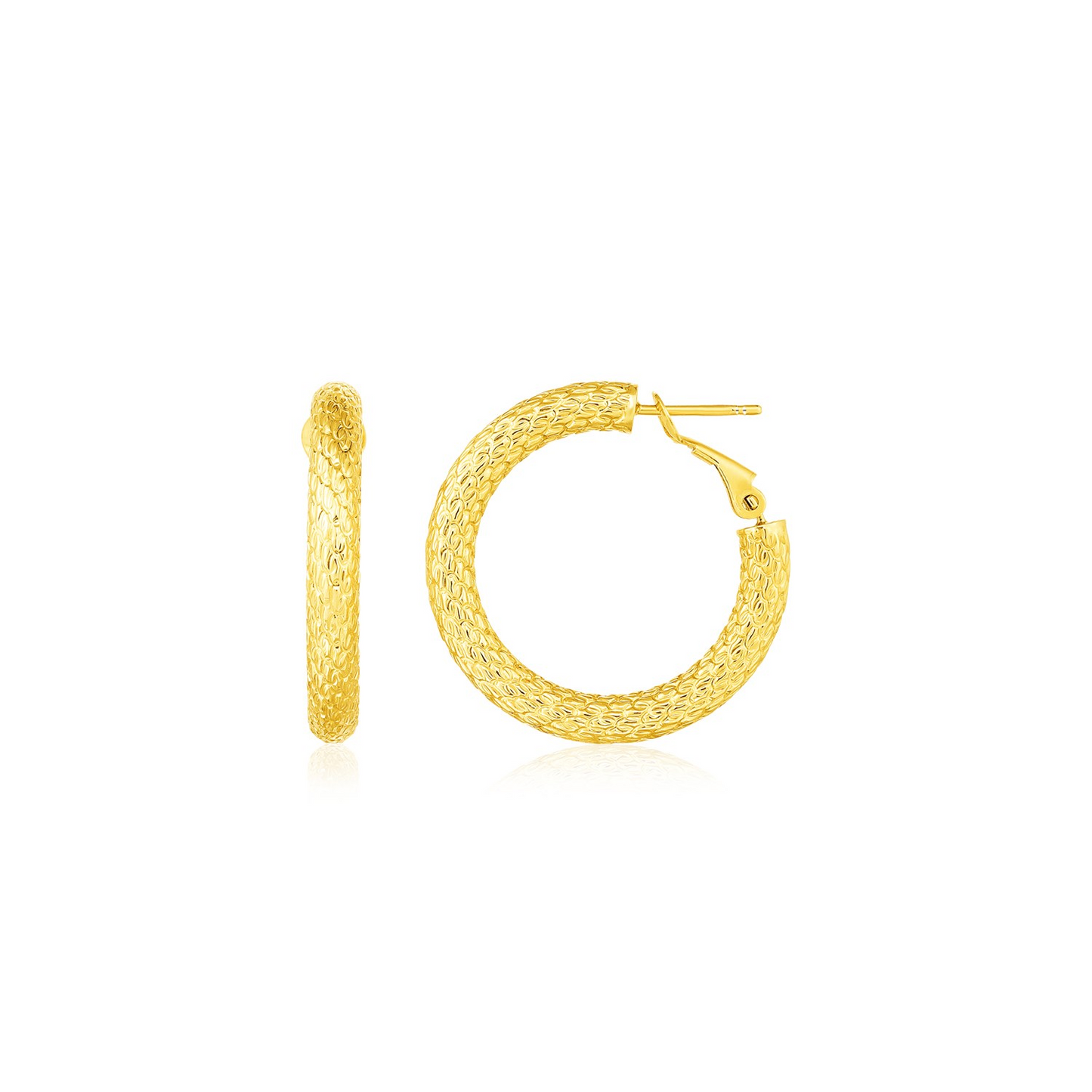 14k Yellow Gold Textured Round Hoop Earrings - Sparkling and Elegant