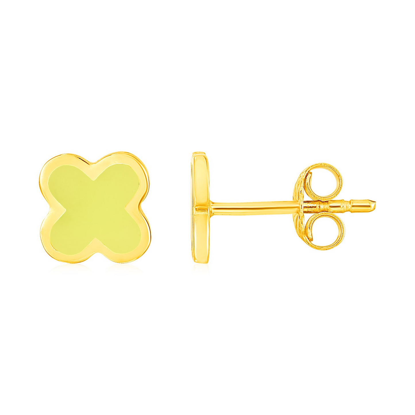 14k Yellow Gold and Enamel Yellow Clover Stud Earrings | Beautiful Jewelry