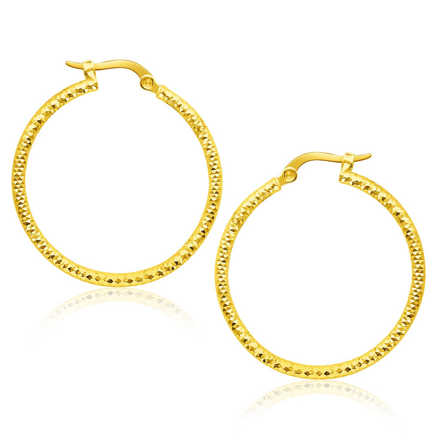 14k Yellow Gold Tube Textured Round Hoop Earrings - Elegant and Captivating