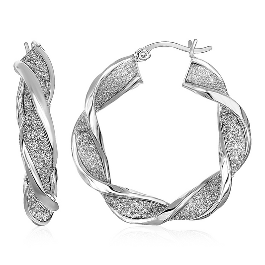 Twisted Glitter Textured Hoop Earrings in Sterling Silver - Dazzling Style