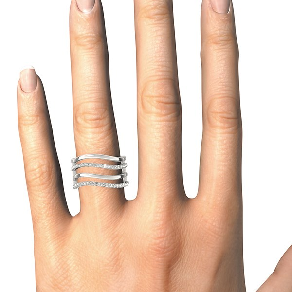 14k White Gold Multiple Band Design Ring with Diamonds (3/8 cttw) - Elegant and Dazzling